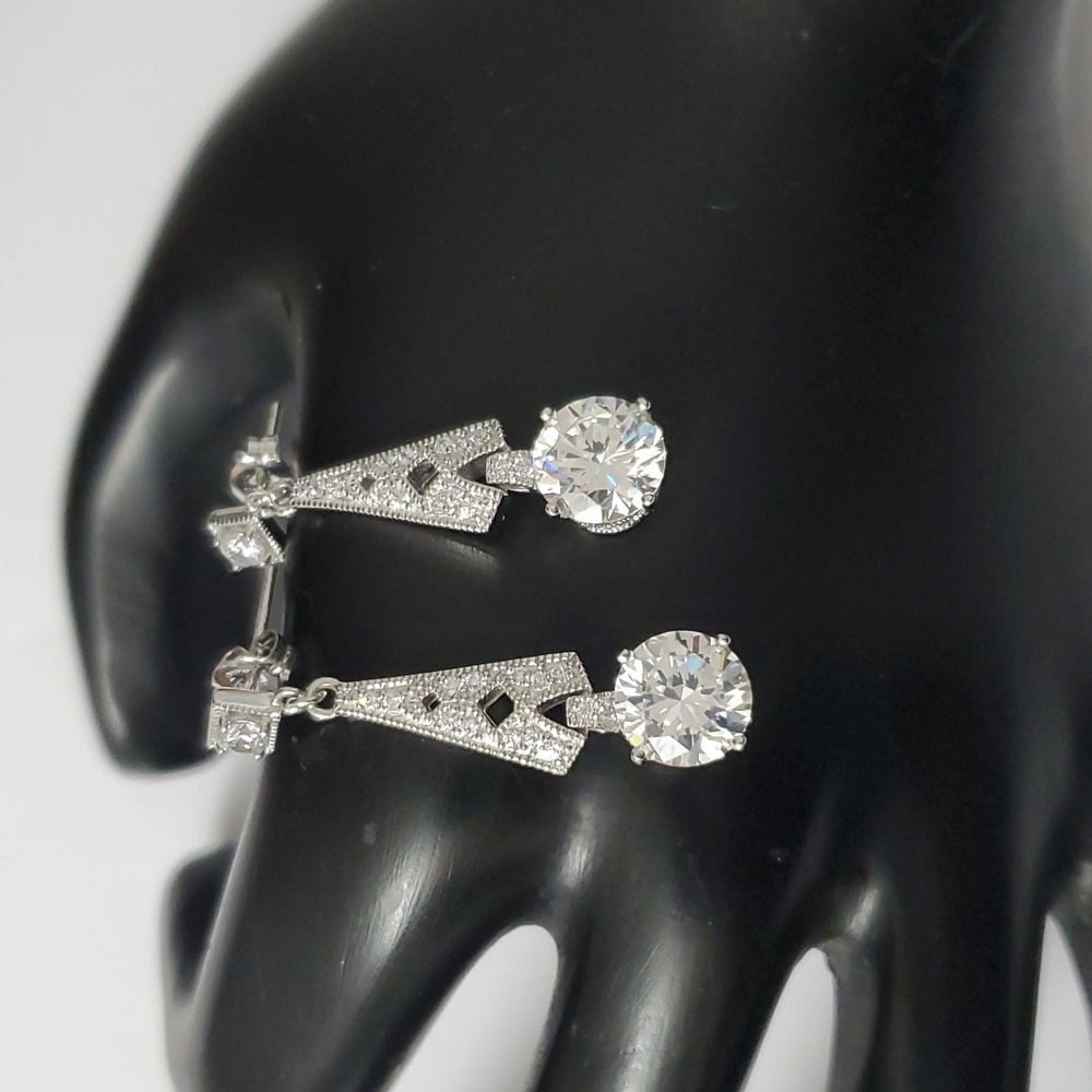 2 Cttw Sterling Silver 925 Solitaire Dangle Earrings